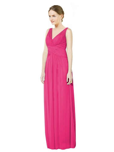 Affordable Sleeveless V-Neck Long Chiffon Bridesmaid Dress with V-Back Canada