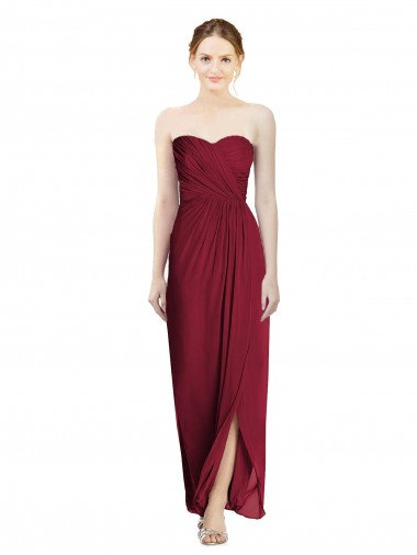 Affordable Strapless Sweetheart Long Chiffon Bridesmaid Dress Canada