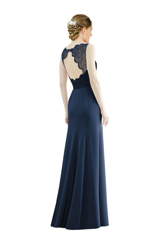 Affordable Lace Bodice Open Back Trumpet Chiffon Bridesmaid Dress with Bow Belt Canada