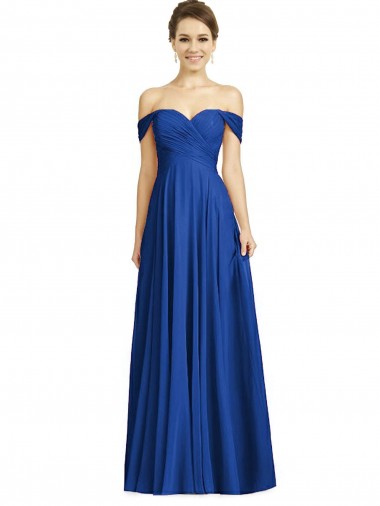 Affordable Off the Shoulder Draped Chiffon Maxi Bridesmaid Dress Canada
