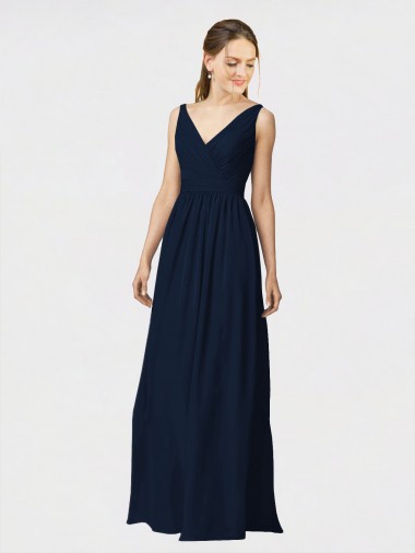 Affordable Long Chiffon Bridesmaid Dress with Shirred Bodice and V-Neckline Canada