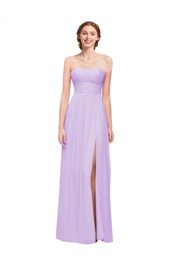 Affordable Strapless Mermaid Chiffon Bridesmaid Dress WITH High Side Slit and Ruffles Canada