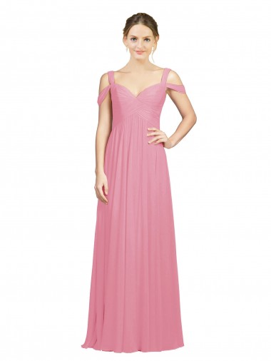 Affordable Sweetheart Long Chiffon Bridesmaid Dress with Off the Shoulder Straps Canada