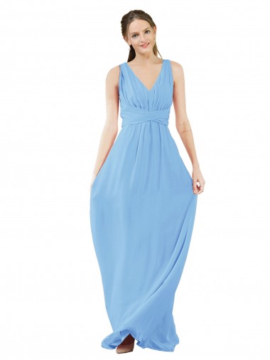 Affordable Long V-Neckline Chiffon Bridesmaid Dress with Twisted Waist Canada