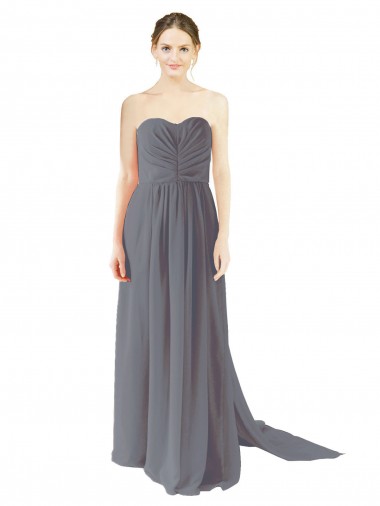 Affordable Long Chiffon Bridesmaid Dress with Sweetheart Neckline and Flowing Back Canada
