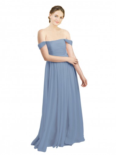 Affordable Long Floor Length Chiffon Bridesmaid Dress with Fluttering Off the Shoulder Straps Canada