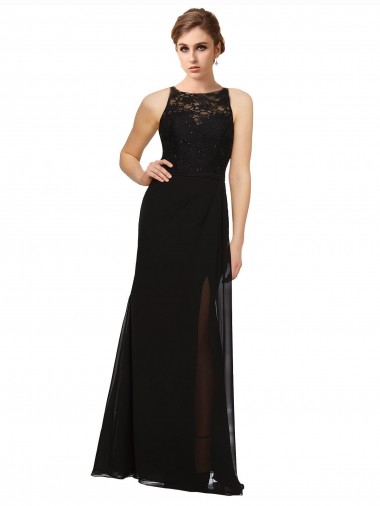 Affordable Sheath Beaded and Embroidered Bridesmaids Dress with Lace Bodice and Chiffon Skirt Canada
