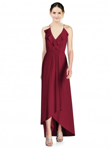 Affordable Draped V-Neck High Low Chiffon Bridesmaid Dress Canada