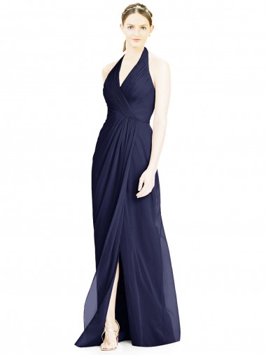 Affordable V-Neck Halter Chiffon Bridesmaid Dress with Side Front Slit Canada