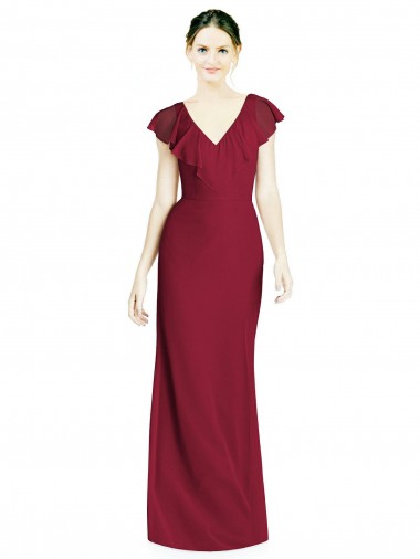 Affordable V-Neck V-Back Long Chiffon Bridesmaid Dress Canada