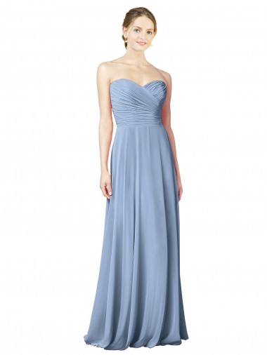 Affordable Draped Strapless Sweetheart Full Length Chiffon Bridesmaid Dress Canada