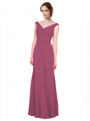 Affordable V-Neckline Long Chiffon Bridesmaid Dress with Wide V-Back Canada