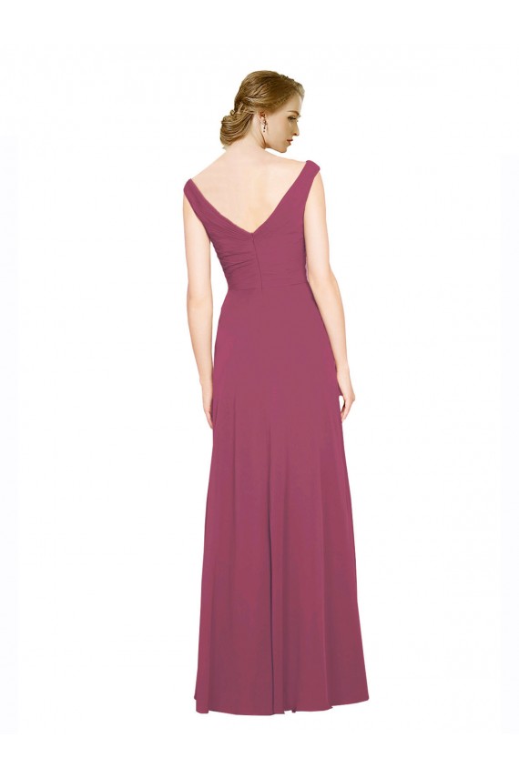 Affordable V-Neckline Long Chiffon Bridesmaid Dress with Wide V-Back Canada