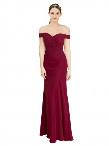 Affordable Off the Shoulder Long Chiffon Bridesmaid Dress / Prom Dress with Pleats Canada