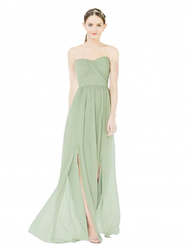 Affordable Strapless Draped Bodice Maxi Bridesmaid Dress with Front Slits Canada
