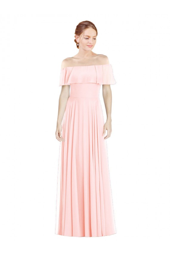 Affordable Off the Shoulder Long Bridesmaid Dress With Ruffle Overlay Canada