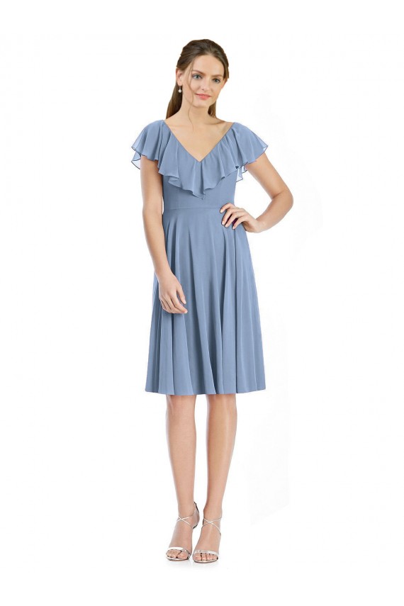 Affordable Cocktail Length V-Neck V-Back Short Chiffon Bridesmaid Dress Canada