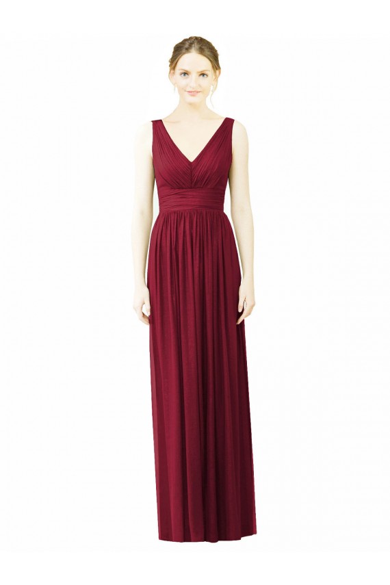Affordable V-Neck Full-Length Sleeveless Low Back Chiffon Bridesmaid Dress Canada