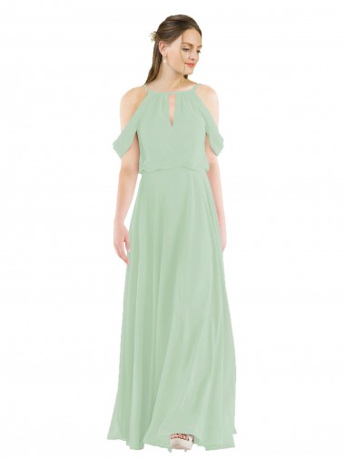 Affordable Off-the-Shoulder Long Chiffon Beachy Bridesmaid Dress Canada