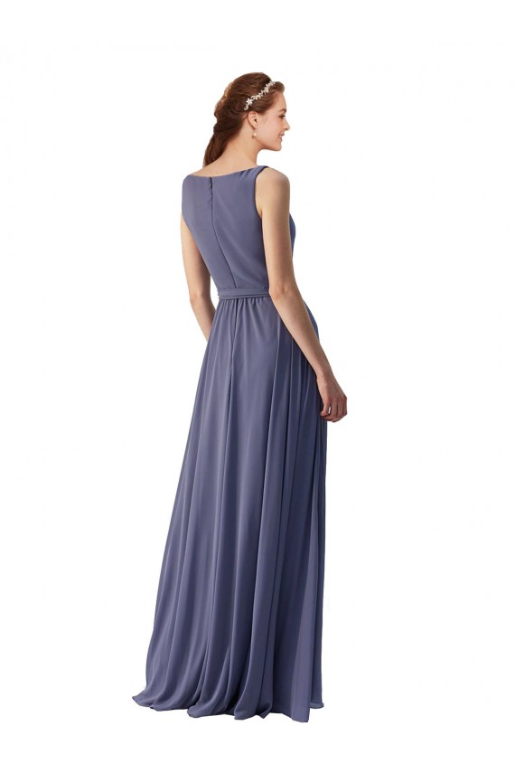 Affordable V-Neck Long Draped A-Line Chiffon Bridesmaid Dress Canada