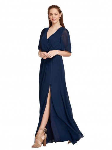 Affordable V-Neck Plush Chiffon Bridesmaid Dress with Flutter Sleeves Canada