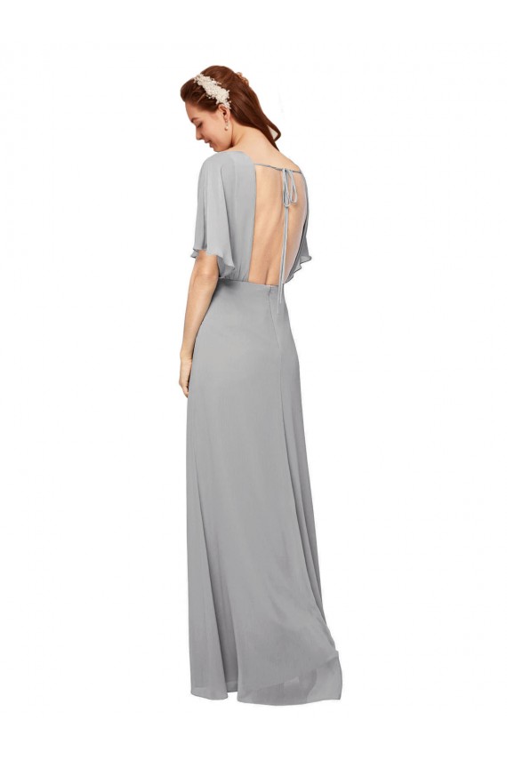Affordable V-Neck Long Chiffon Bridesmaid Dress with Dolman Sleeved Bodice and Slit Canada