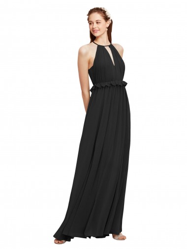 Affordable Halter Neck Front Keyhole Chiffon Bridesmaid Dress with Shirred Waist Canada