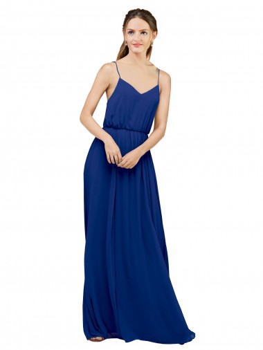 Affordable Long Chiffon Bridesmaid Dress with Spaghetti Strap Bodice Canada