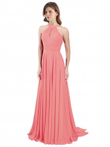 Affordable Draped A-Line Chiffon Bridesmaid Dress with Halter Keyhole Neckline Canada