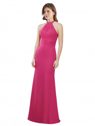 Affordable Slim A-Line Long Chiffon Bridesmaid Dress with Strappy Back Canada