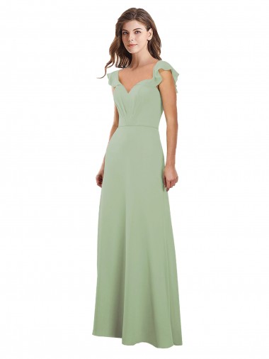 Affordable Draped Sweetheart Chiffon Bridesmaid Dress with Ruffled Cap Sleeves Canada