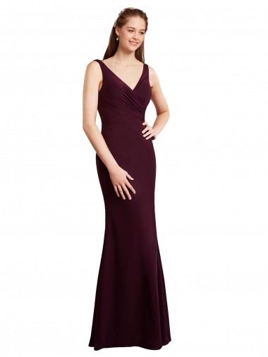 Affordable Floor Length Fluted Chiffon Dress with Draped Bodice and V-Neckline Canada
