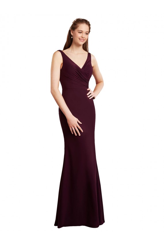 Affordable Floor Length Fluted Chiffon Dress with Draped Bodice and V-Neckline Canada
