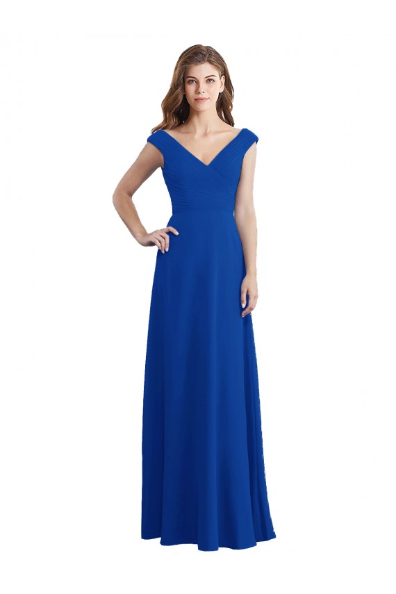 Affordable Draped Shoulder V-Neck Long Chiffon Bridesmaid Dress Canada