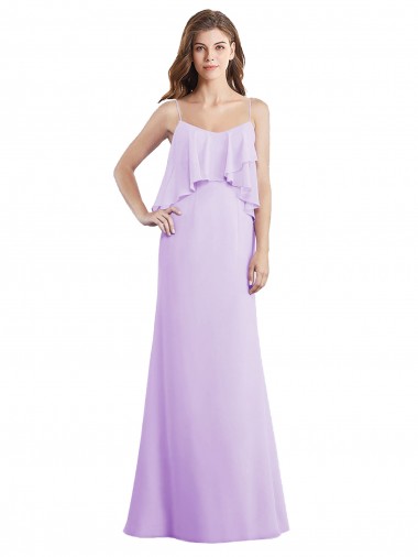 Affordable Scoop Neck Long Chiffon Bridesmaid Dress with Cross Over Neckline Flounce Canada