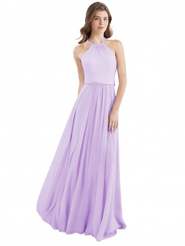Affordable Halter Chiffon A-Line Bridesmaid Dress with Flounce Back Canada