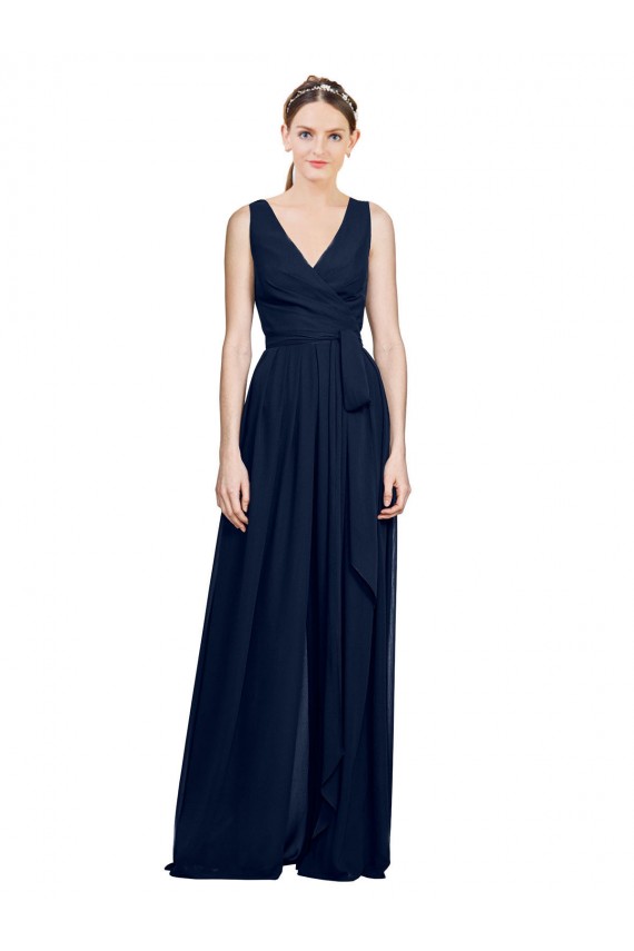 Affordable V-Neck Ruched Chiffon Bridesmaid Dress with Waistband Canada