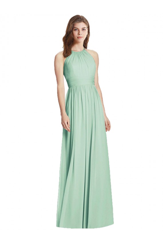 Affordable Cutout Open Back Shirred Halter Maxi Bridesmaid Dress Canada