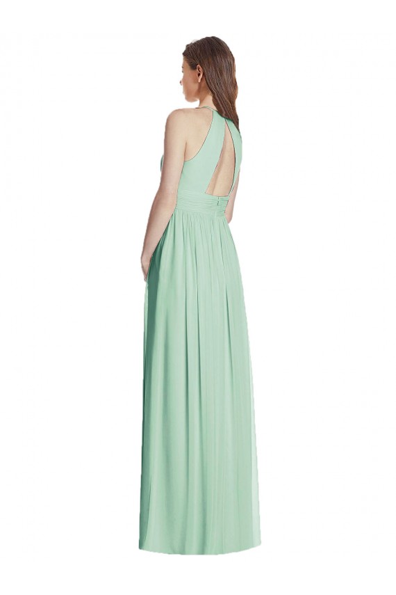 Affordable Cutout Open Back Shirred Halter Maxi Bridesmaid Dress Canada