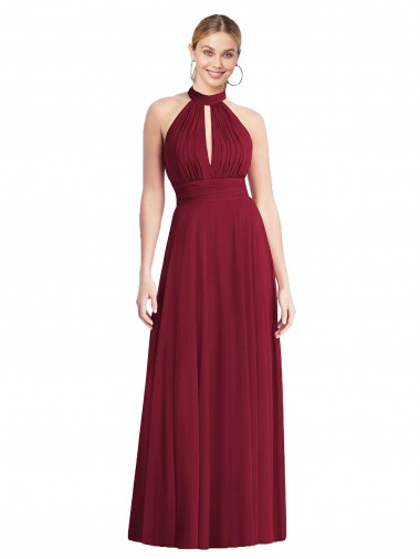 Affordable High-Neck Open Back Shirred Halter Maxi Bridesmaid Dress Canada