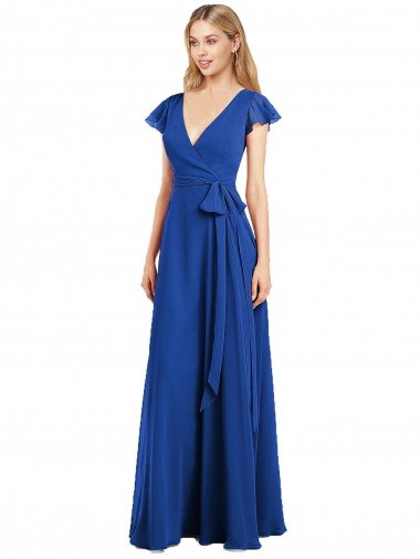 Affordable Flutter Sleeves Faux Wrap Chiffon Bridesmaid Dress Canada