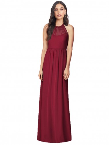 Affordable Halter Neck Full-Length Shirred Chiffon Bridesmaid Dress Canada