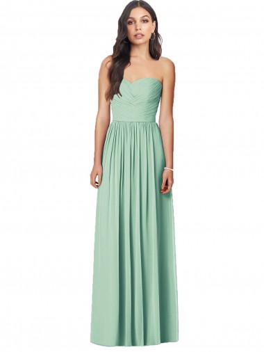 Affordable Draped Sweetheart Strapless Long Chiffon Bridesmaid Dress Canada