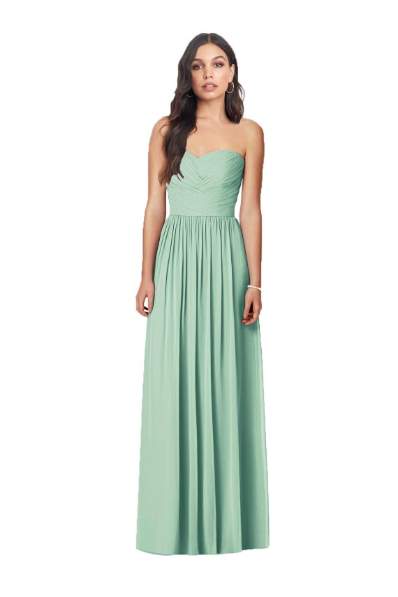 Affordable Draped Sweetheart Strapless Long Chiffon Bridesmaid Dress Canada