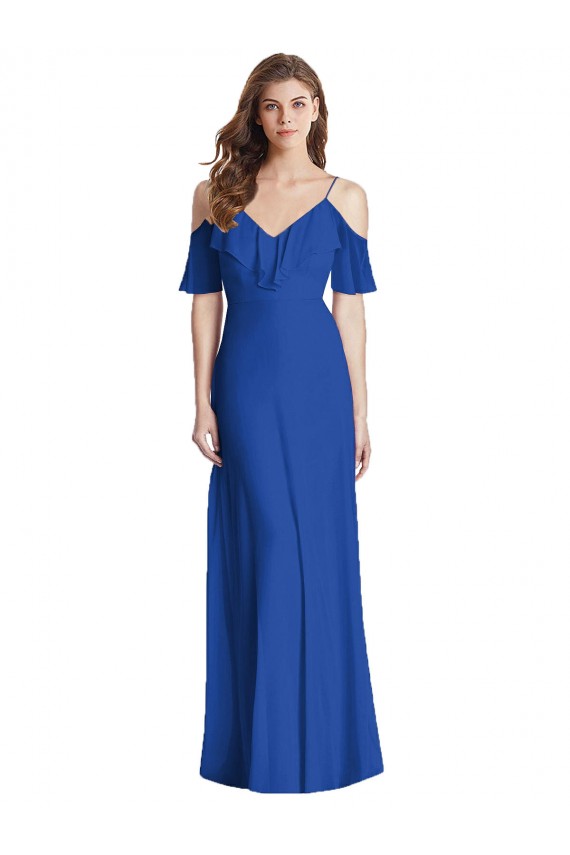 Affordable Ruffled Cold-Shoulder Chiffon Maxi Bridesmaid Dress Canada