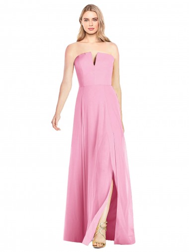 Affordable Strapless Notch Chiffon Maxi Bridesmaid Dress Canada