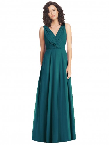 Affordable Draped V-Neck Long Sleeveless Chiffon Bridesmaid Dress Canada