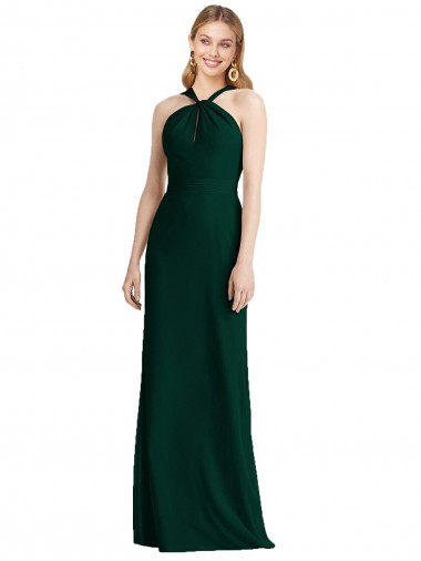 Affordable Sleek Full-Length Twist Halter Chiffon Bridesmaid Dress Canada
