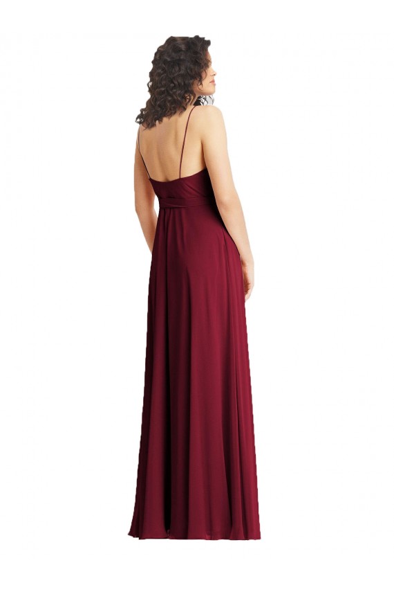 Affordable V-Neck Low Back Maxi Formal Wrap Chiffon Bridesmaid Dress Canada