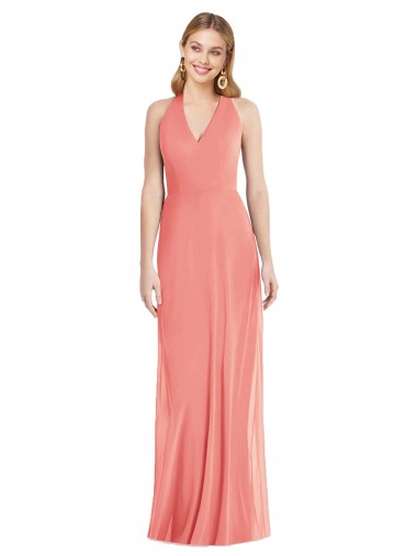 Affordable V-Neck Halter Chiffon Maxi Formal Bridesmaid Dress Open Back Canada